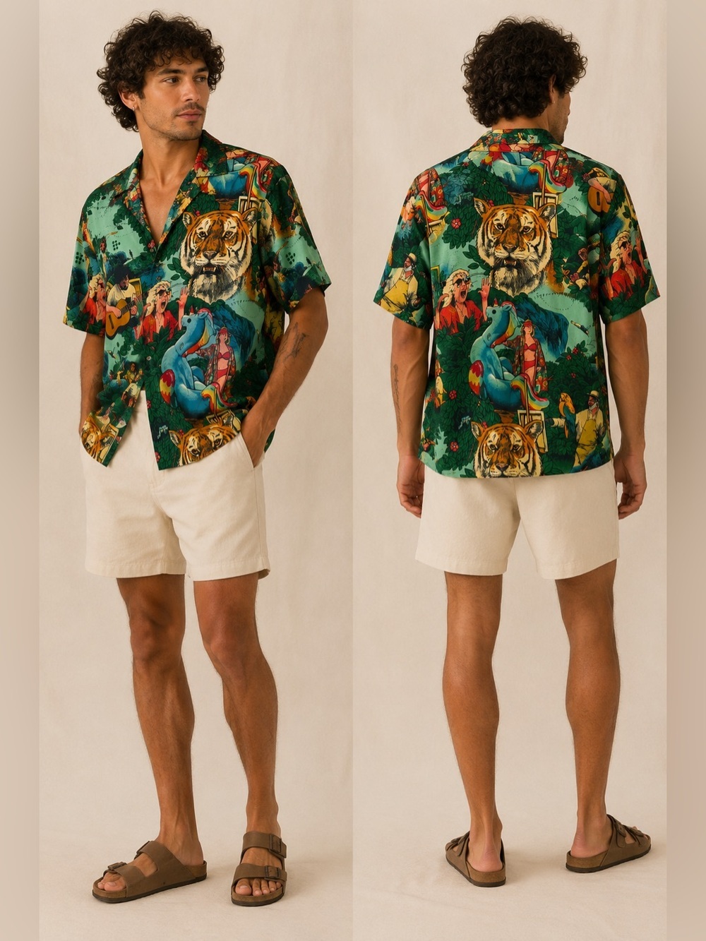 27 Sports Tropical Tiger Button-Up Shirt – Size Medium